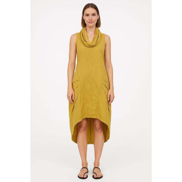 Cynthia Rowley Yellow Linen Blend Cowl Neck Dress Size S lagenlook Casual Mature - Picture 1 of 8